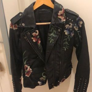 Blank NYC faux leather jacket w/ floral embroidery